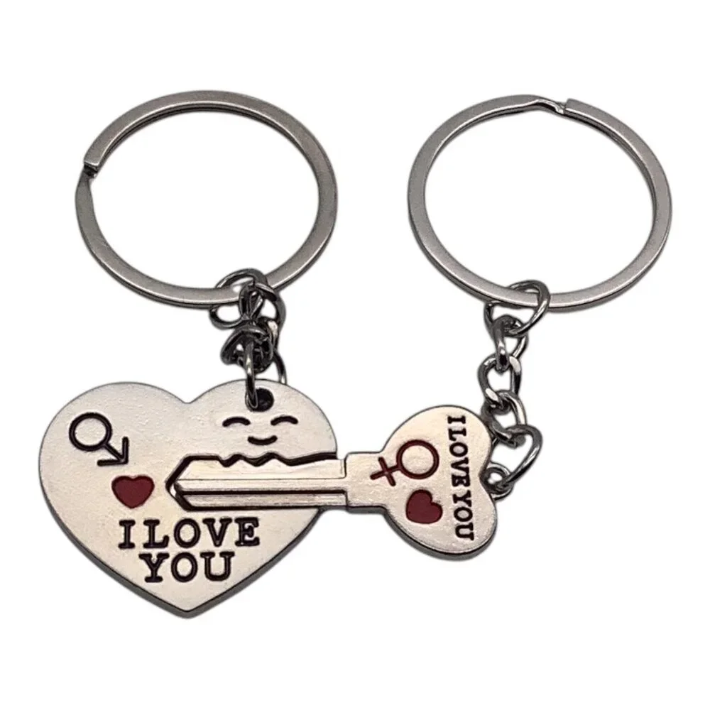 2pc Lovers Keychain Set Heart Lock & Key Design I Love‎ You Engraving Key Rings